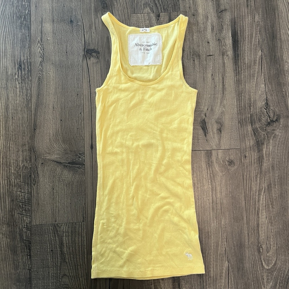 Abercrombie & Fitch Y2K Tank Top Size S Yellow Ribbed Henley Sleeveless Logo